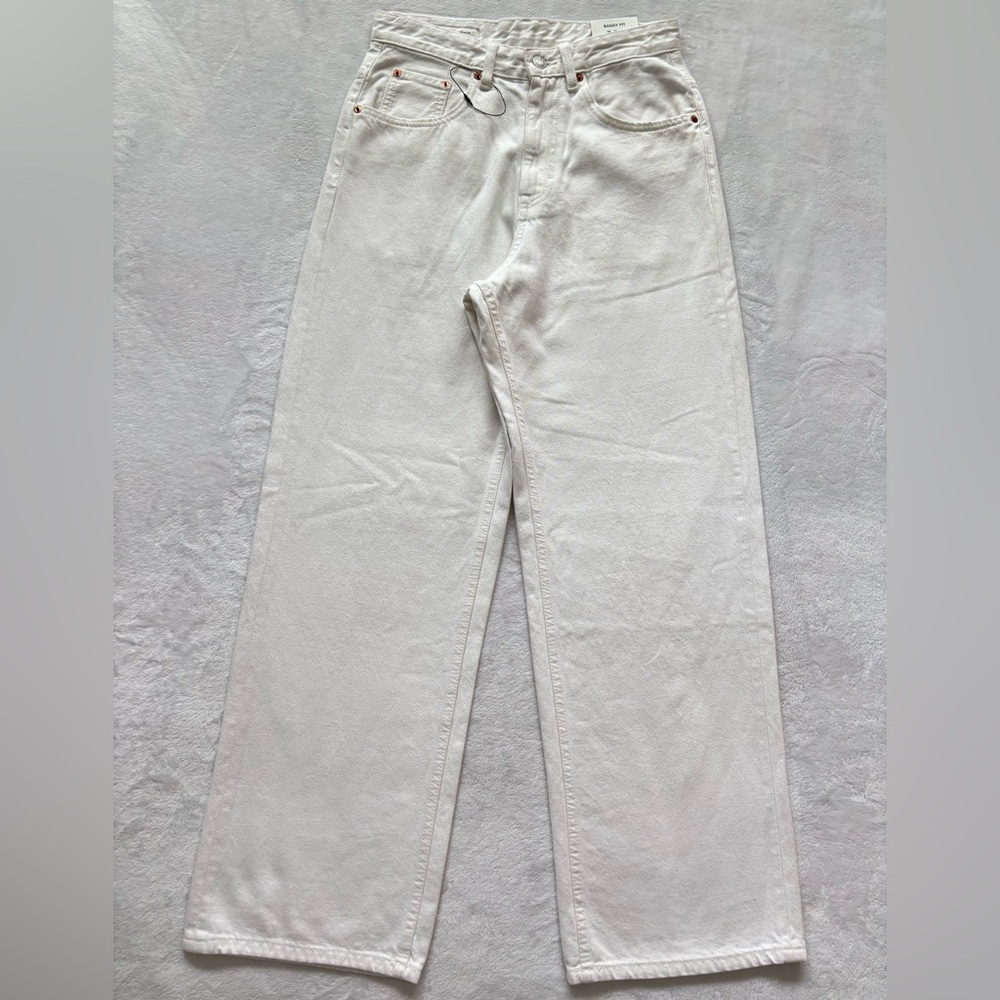 ZARA Baggy Fit Mid Rise Dropped Crotch Straight Leg White Denim Jean--NWT--29 - Picture 5 of 16